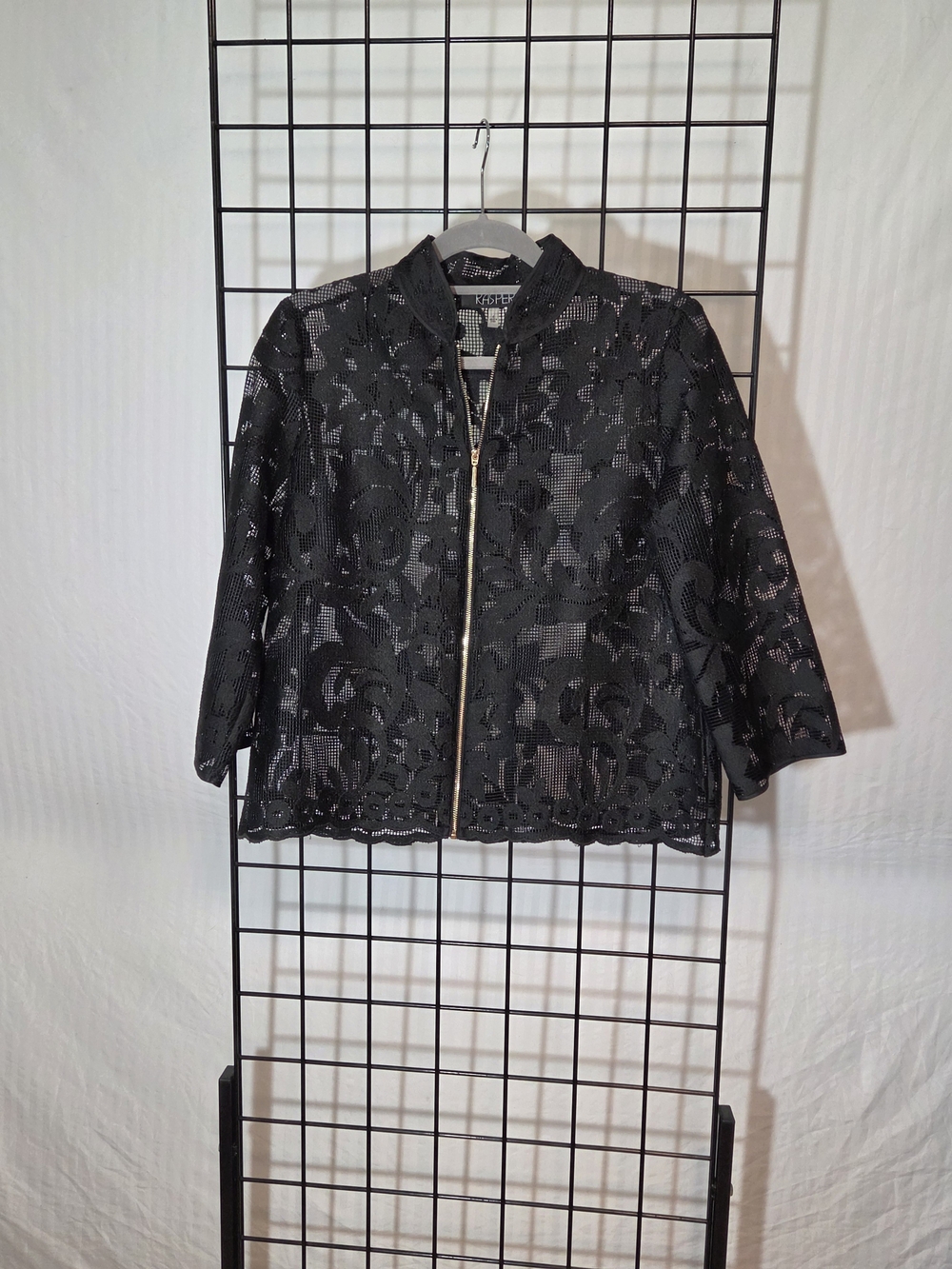 Kasper Black Floral Lace Zip-Front Jacket